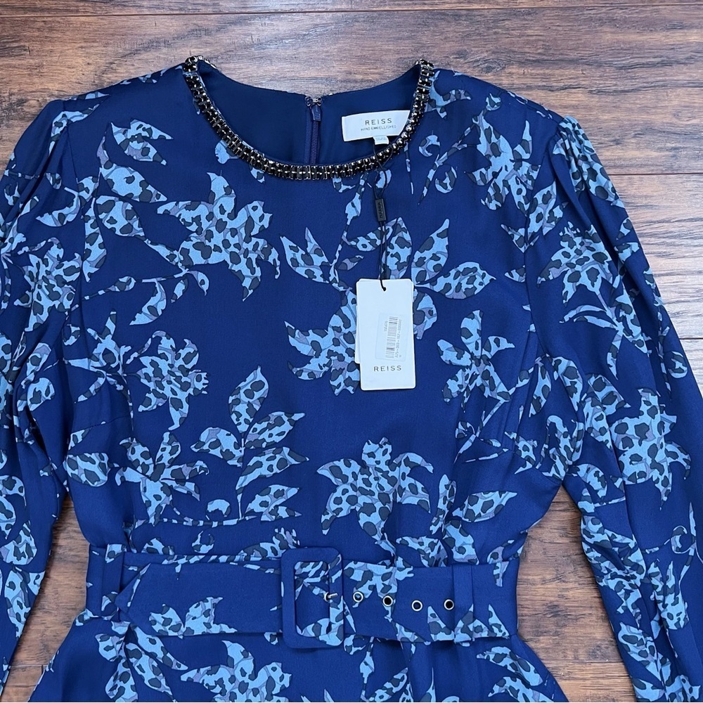REISS • Melody Printed Dress With Embellished Detail blue floral beaded mini - Picture 3 of 15
